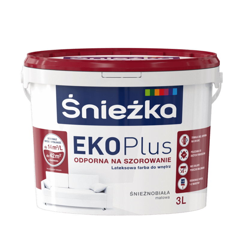 SNIEZKA EKO-PLUS 3 L FARBA odporna na szorowanie kup max pl lateksowa farba do wnetrz snieznobiala matowa 3l bez tla