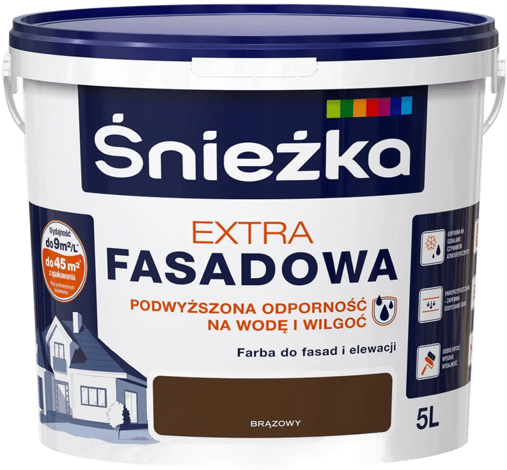 Farba elewacyjna Śnieżka Extra Fasadowa w kolorze brązowym – opakowanie 5L​ kupmax bez tła