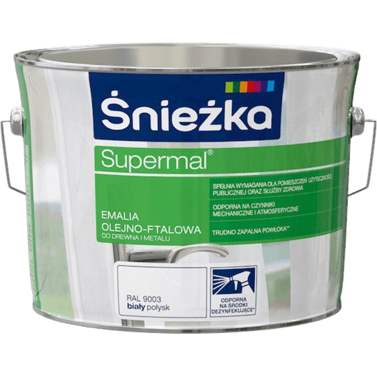 Kolor: Biały (RAL 9003) Wykończenie: Połysk Pojemność: 0,2 litra Wydajność: do 16 m²/l przy jednokrotnym malowaniu Zalecana liczba warstw: 2 Metody aplikacji: pędzel, wałek, natrysk kup max