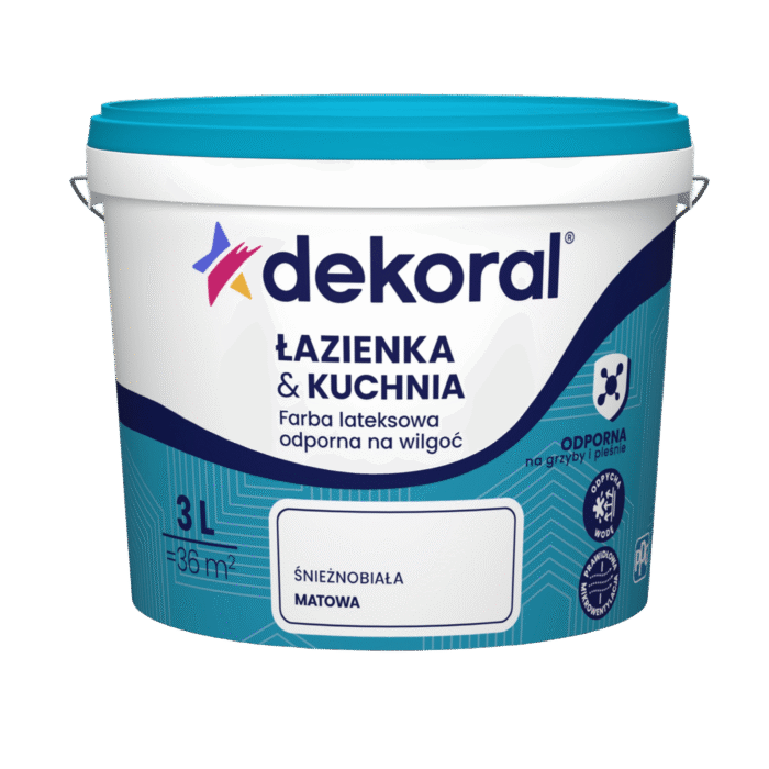 Dekoral Łazienka & Kuchnia Lateksowa 3L Biała Matowa | Wodoodporna | Przeciwgrzybicza**