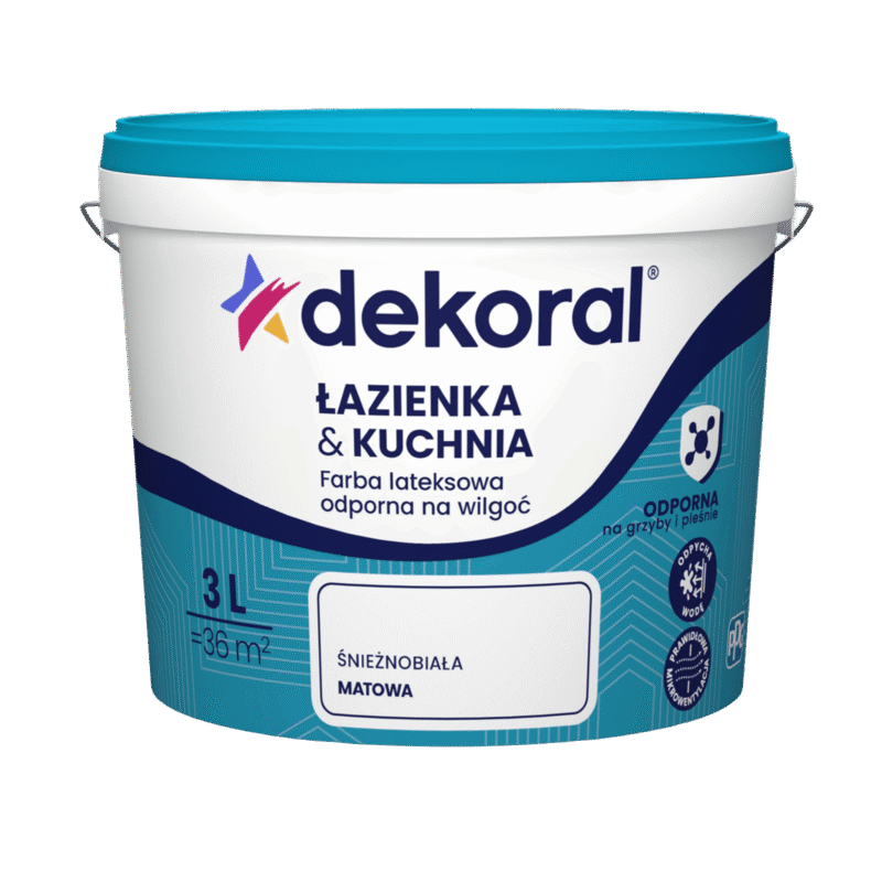Dekoral Łazienka & Kuchnia Lateksowa 3L Biała Matowa | Wodoodporna | Przeciwgrzybicza**